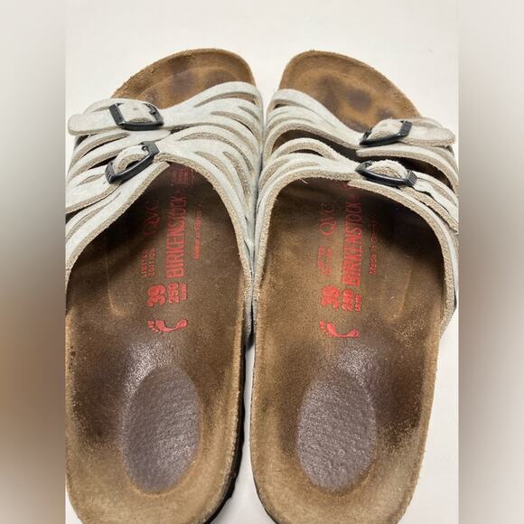 Birkenstocks QVC Granada Cork‎ Leather Sandals comfort sz 8 eu 39 white/gray - Picture 4 of 8